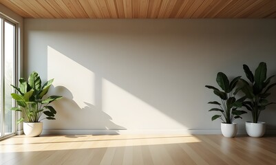 Minimal Empty Room with Potted Plant by the Window