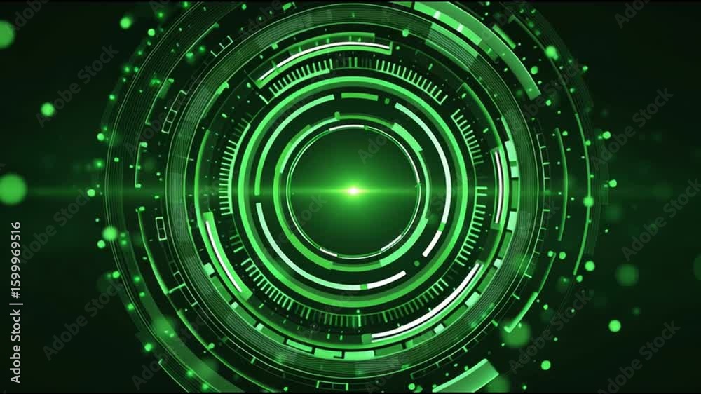 Poster futuristic green abstract technology background with secure digital interface. luminous circular pat