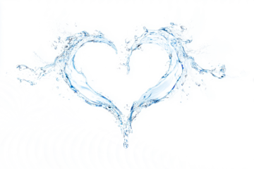 Water splash forming a heart shape minimal on white