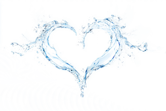 Water splash forming a heart shape minimal on white