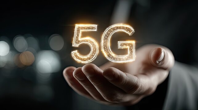 5G technology held in businessman hands symbolizing high-speed connectivity, innovation, and smart communication - Powered by Adobe