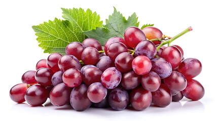 Fototapeta premium A Bunch Of Red Grapes With Vine Stem Displayed On White Background
