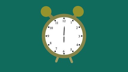 Alarm clock ringing Olive silhouette of an alarm clock ringing, against Teal background, Analog clock icon animation with moving digital clock icon. glowing clock animation, Clock icon.