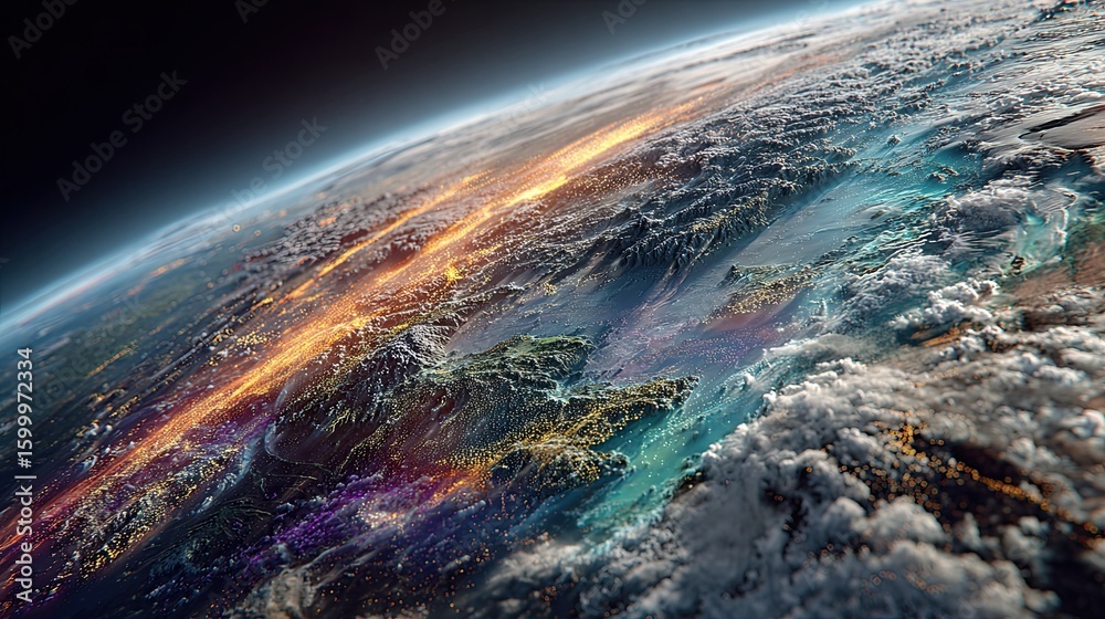 Wall mural abstract visual of a satellite-based earth observation system with real-time climate modeling, ai-en