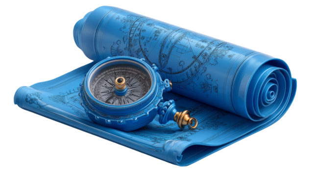 Simplified blueprint roll and compass icon