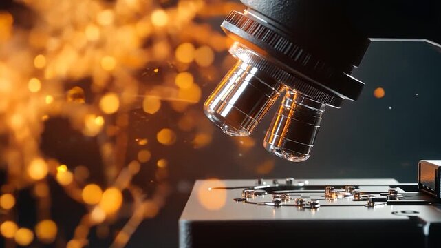 Close-up of a microscope with particles