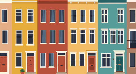 Fototapeta premium Colorful townhouses vector illustration for real estate and architecture design projects and backgrounds