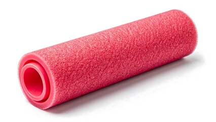 Isolated red foam roller on a white background for exercise and physical therapy use