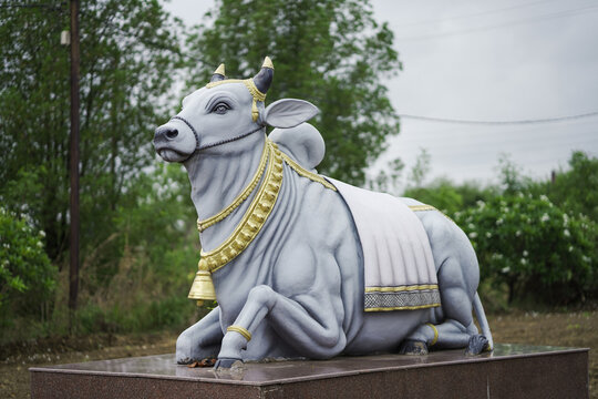 Nandi bull statue outdoors,Religious bull statue IndiaTraditional Nandi with jewelry,Holy bull sculpture in nature,Hindu bull sculpture view stock photo.




 - Powered by Adobe