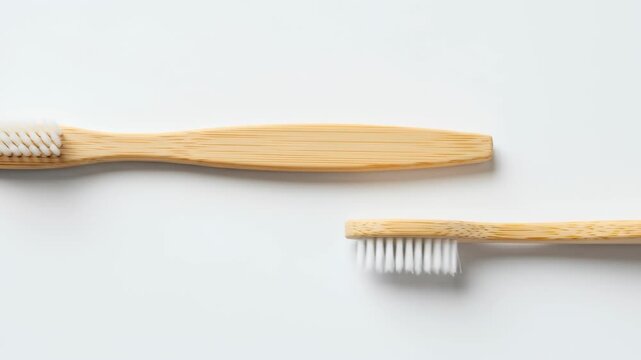 Two Bamboo Toothbrushes, One Large and One Small, Isolated on a White Background