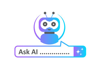ask ai business illustration robot with microphone icon large input questions prompts