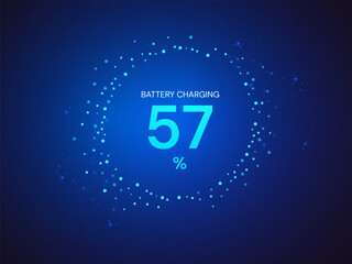 Electric Vehicle battery charging Status Dashboard Hologram Interface with battery percentage in Abstract technology circle movement effect light blue vector design concept for ev car, ui, new tech.