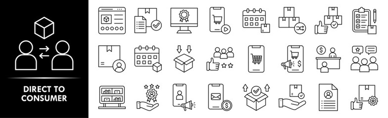 Direct to Consumer icon collection set. Containing design consumer, business, customer, retail, internet
