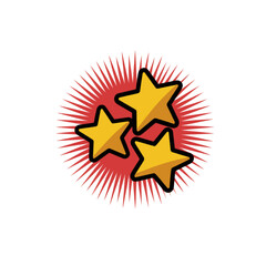 Radiant cluster of five stars over red-yellow halftone burst—ideal for rating badges, achievement markers, celebratory stickers, comic reward visuals.