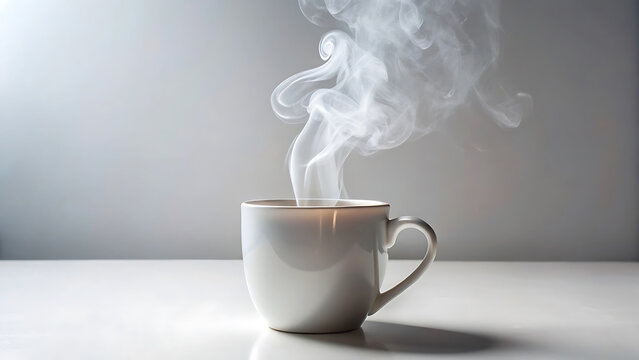 A White Coffee Mug With Visible Steam On White Background