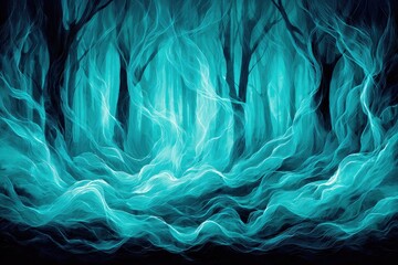 Mystical teal forest, ethereal glow