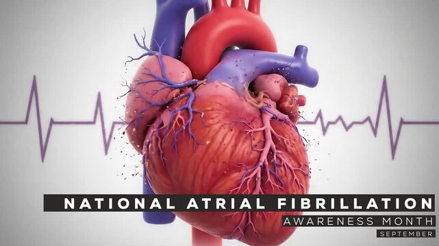 National Atrial Fibrillation Awareness Month. heart animation and text motion.