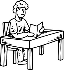 Boy Student Reading Book Doodle