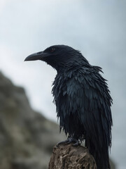 Raven close-up portrait, crow close-up portrait