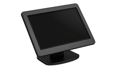 Dark gray kiosk display on a stand.