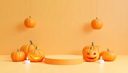 Pumpkin harvest decorations on a table and in a vase, perfect for autumn, Halloween, or Thanksgiving celebrations