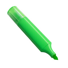 Bright green highlighter pen with chisel tip in a diagonal position on a transparent background