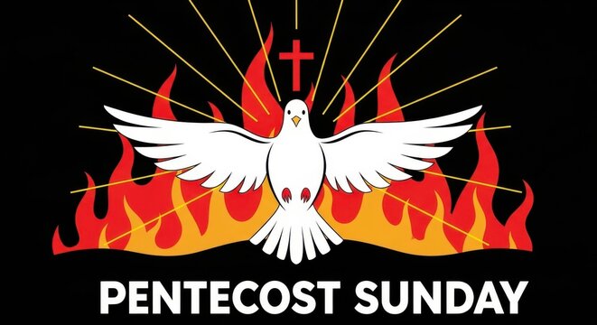 Pentecost Sunday Dove Fire Cross Holy Spirit Celebration