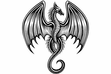 Fototapeta premium Dragon Engraving with Spread Wings