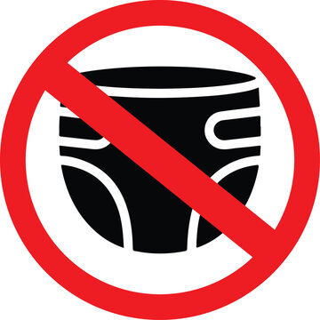 no diapers allowed icon &ndash; prohibition symbol over diaper vector, potty training or diaper-free sign concept

