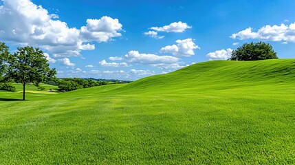 Fototapeta premium Vibrant Green Field Under a Sunny Blue Sky