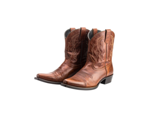Chic vintage brown leather boots isolated on white background.
