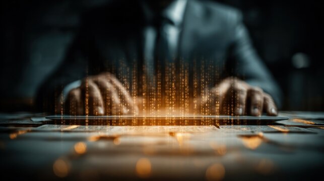 Businessman using laptop to access secure digital folder and documents, representing cybersecurity, encrypted file protection, and modern digital security systems