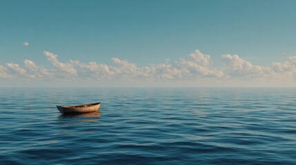 Naklejka premium Empty rowboat on calm sea