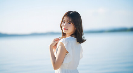 Refreshing outdoor shot of blue sky and waterside