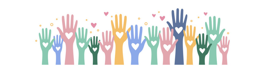 Hand reaching heart, support charity, giving and sharing, teamwork, community care, assistance, diversity, silhouette, human arm, graphic illustration, ethnic background, transparent background.