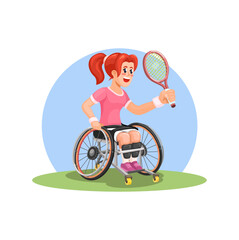 Woman Wheelchair Tennis Player Cartoon Illustration Vector