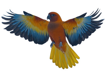 Fototapeta premium Parrot Spreads its Wings wide Against Black and Vivid Feathers Contrast.