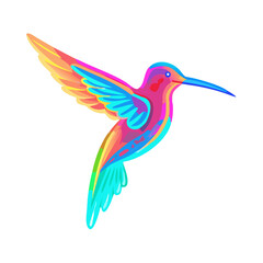 Obraz premium A Vibrant Hummingbird Illustration with Rainbow Hues and Detailed Feather Texture, Isolated on Transparent Backdrop, Perfect for Nature-Themed Designs and Artistic Projects