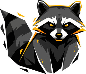 Raccoon icon or logo with a stern look in gray, black, white and yellow colors. raccoon icon..