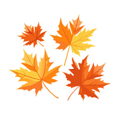 Vibrant Autumn Maple Leaves in Shades of Orange and Yellow on Transparent Background, Perfect for Fall-Themed Designs and Seasonal Decorations