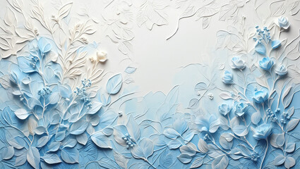 Elegant Pastel Blue Floral 3D Embossed Design, Serene Background
