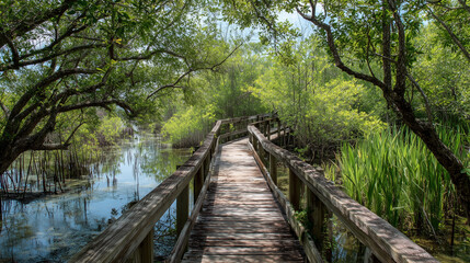 Boardwalk Path Over Wetlands - Preserving Ecosystems Through Sustainable Tourism 