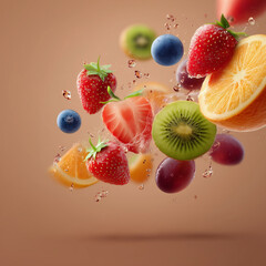 früchte, splash, springen, kiwi, orange, himbeere, heidelbeere, fruchtcocktail, erdbeerem gesund,m vegan, vegetarisch, ernährung, smoothie, erdbeer, obst, essen, beere, rot, isoliert, frisch, weiß, sü