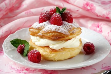 Delicious and fluffy cream puff pastry on a white background perfect