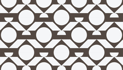 Minimalist retro pattern with circular and triangular shapes in monochrome tones