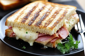 Delicious Turkey Brie Panini Sandwich  gourmet lunch on grilled bread
