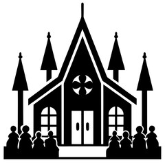 Christmas Candlelight Church Service vector illustration