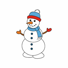 Active Snowman in Winter on a White Background vector illustration