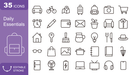 Monochrome Line Icons for Household & Lifestyle