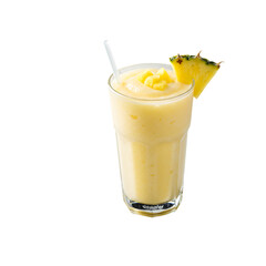 Refreshing pineapple smoothie with a straw and garnish isolated on transparent background